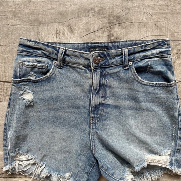 Sincerely Jules High Rise Acid Wash Distressed Denim Shorts 90s y2k retro 29 9 - Picture 3 of 12